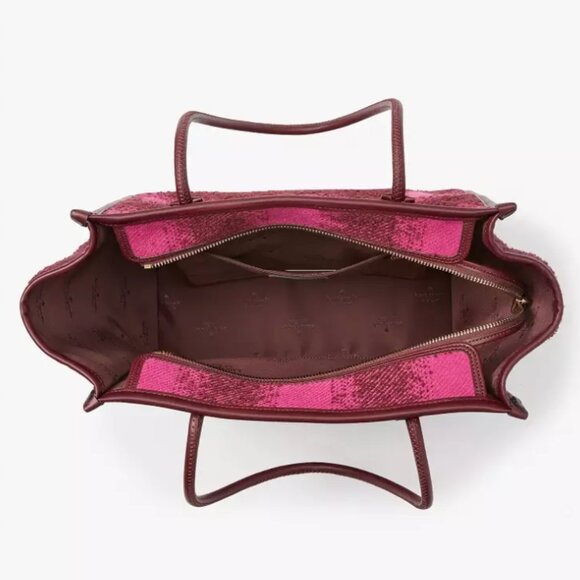 Kate Spade Ella Plaid Tweed Tote Medium Bright Rose Black Shoulder Bag - Picture 9 of 13